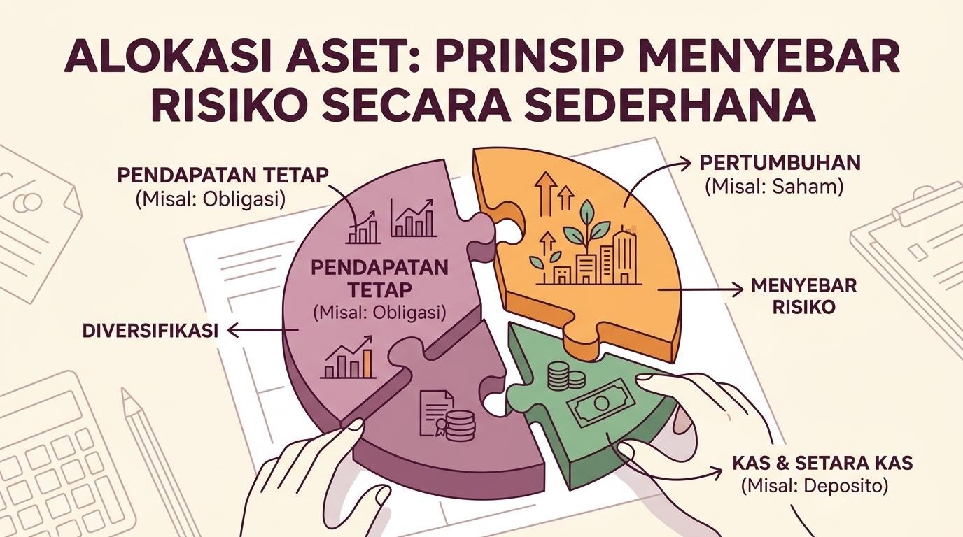 Lembar kerja alokasi aset dengan potongan proporsi berwarna lembut